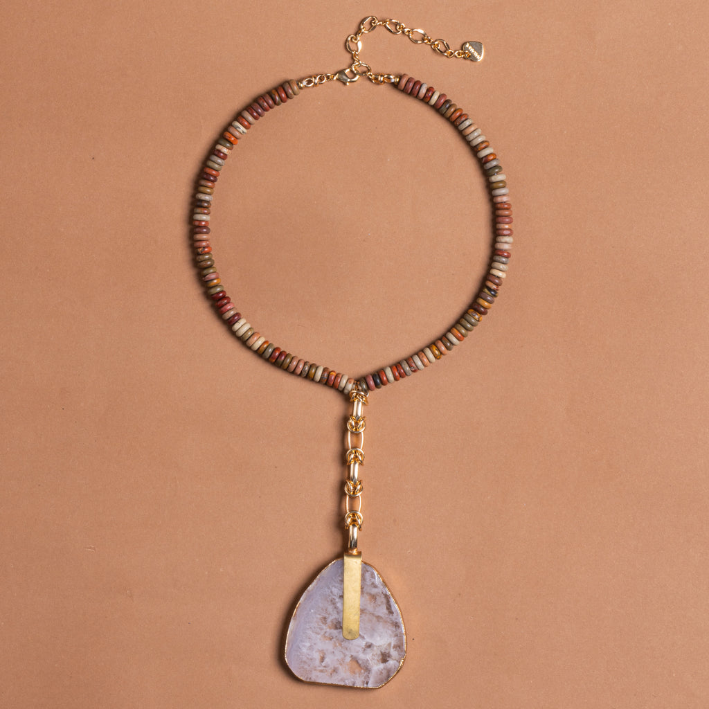 LUNAKITE STONE BEAD LARIAT NECKLACE