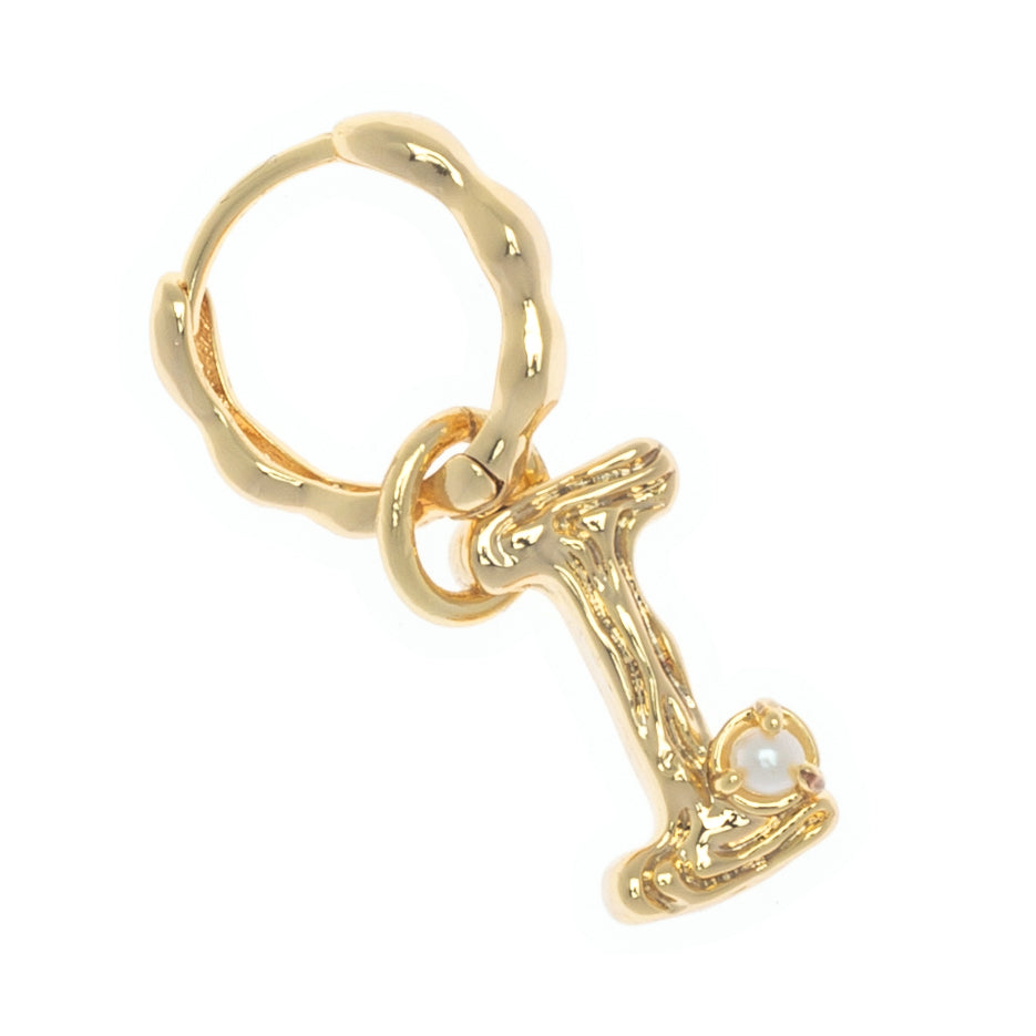 ALPHABET AND PEARL EARRINGS "I"