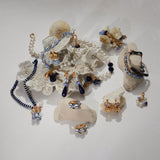 TRIPLE WHITE BLUE BEAD HINGE BACK EARRINGS