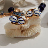 TRIPLE WHITE BLUE BEAD HINGE BACK EARRINGS