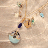 BLUE MIX STONE PENDANT LONG NECKLACE