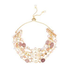 Rose Quartz & Floral Beaded Bracelet (Cindy Selected)