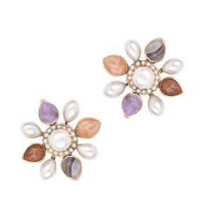 Rose Quartz Floral Stud Earrings (Cindy Selected)
