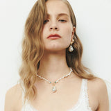 BAROQUE PEARL TURQUOISE EMBED GOLD DROP EARRINGS