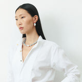 WHITE BAROQUE PEARL ORANGE STUD EARRINGS