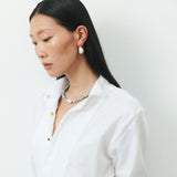 WHITE BAROQUE PEARL ORANGE STUD EARRINGS