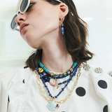 ELONGATED BLUE BEAD SHORT NECKLACE