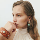 FLAT SQUARE BROWN TURQUOISE GOLD EARRINGS