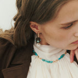 GEOMETRICAL TURQUOISE PEARL DROP EARRINGS