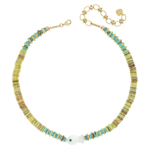 PERIDOT SINGLE STRAND ROUND FLAT BEAD NECKLACE