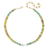 PERIDOT SINGLE STRAND ROUND FLAT BEAD NECKLACE