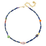 ELONGATED BLUE BEAD SHORT NECKLACE