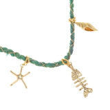 GOLDEN SEA CHARM TEAL BEADED NECKLACE