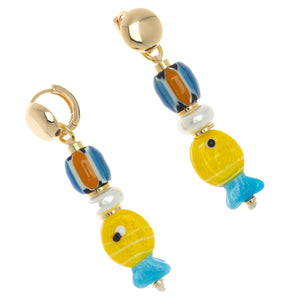 YELLOW FISH BEAD DROP EARRINGS