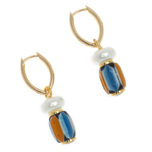 LAPIS YELLOW BEAD DROP EARRINGS