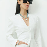 BAROQUE PEARL LOCK TEAL BEAD NECKLACE
