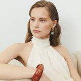 FLAT SQUARE BROWN TURQUOISE GOLD EARRINGS