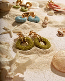 LIME GREEN BEAD WRAPPED HOOP EARRINGS