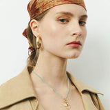 BROWN GOLD TURQUOISE HALF HOOP EARRINGS