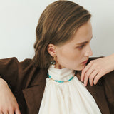 GEOMETRICAL TURQUOISE PEARL DROP EARRINGS