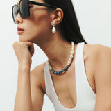 ELEGANT BLUE AND WHITE BEADED NECKLACE