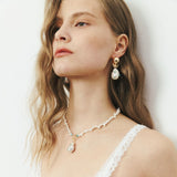 BAROQUE PEARL TURQUOISE EMBED GOLD DROP EARRINGS