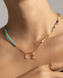 TURQUOISE INITAL BIRTHSTONE NECKLACE (เลือกอักษร INITIAL ได้)