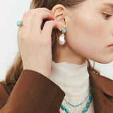 BAROQUE PEARL TURQUOISE EMBED EARRINGS