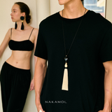 MIDNIGHT ONYX IVORY TASSEL NECKLACE (PRE-ORDER TAKES 30 DAYS)