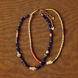 ELONGATED BLUE BEAD SHORT NECKLACE