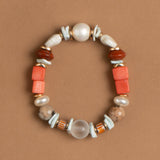 ORANGE MIX STONE STRETCHY BRACELET