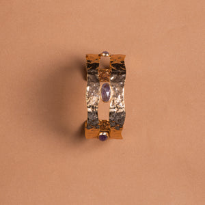 LABRADORITE STUD HAMMERED GOLD CUFF