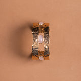 ROSE QUARTZ STUD HAMMERED GOLD CUFF