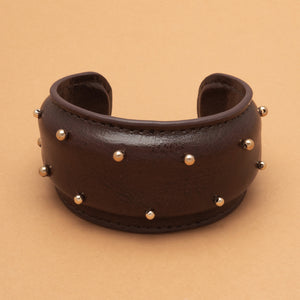 METAL BEADS AND BLACK LEATHER CUFF BRACELET  (PRE-ORDER TAKES 15 DAYS)
