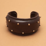METAL BEADS AND BLACK LEATHER CUFF BRACELET  (PRE-ORDER TAKES 15 DAYS)