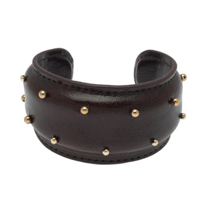 METAL BEADS AND BLACK LEATHER CUFF BRACELET  (PRE-ORDER TAKES 15 DAYS)