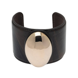 GOLD BLACK LEATHER CUFF BRACELET (PRE-ORDER TAKES 15 DAYS)