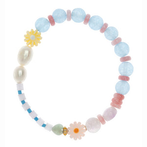 BLUE TEAL MIX STONE STRETCHY BRACELET