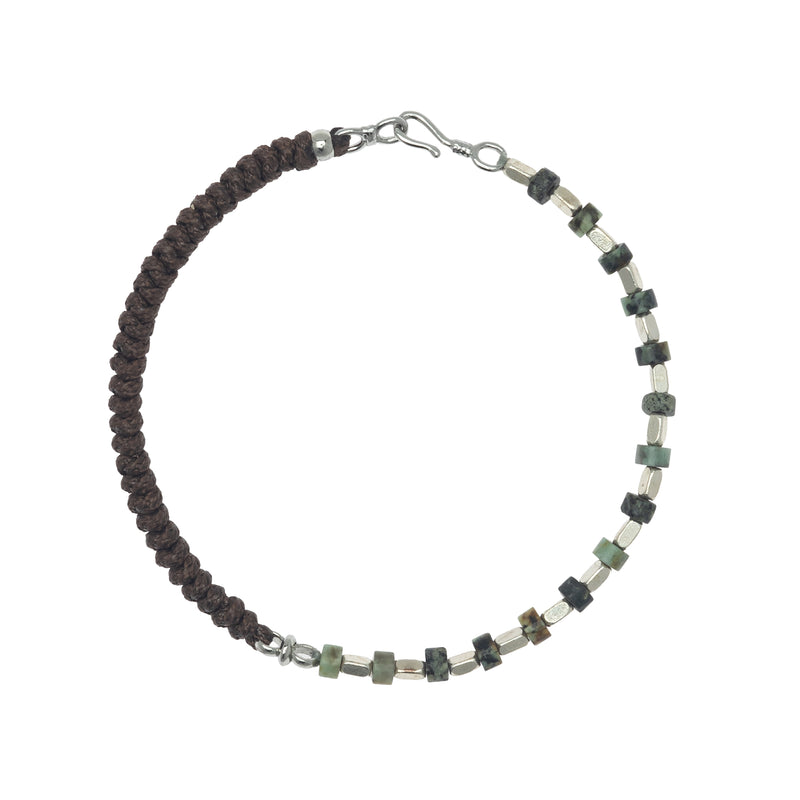 Tide Weave Leather Rope & Chrysoprase Stone Bracelet