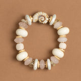 CREAM STONE MIX BEADED STRETCHY BRACELET