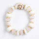 CREAM STONE MIX BEADED STRETCHY BRACELET