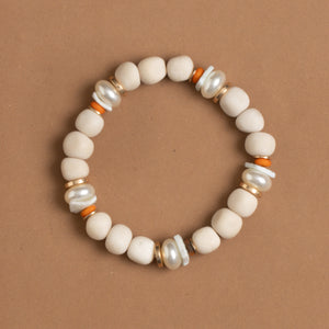 WHITE MIX CHUNKY BEAD STRETCHY BRACELET