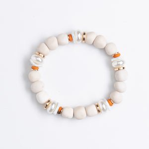 WHITE MIX CHUNKY BEAD STRETCHY BRACELET