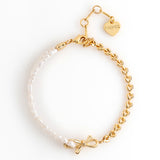 ASSYMETRICAL WHITE PEARL GOLD CHAIN BRACELET