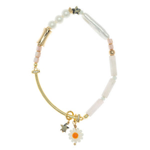 ROSE QUARTZ MIX FLORAL CHARM BRACELET
