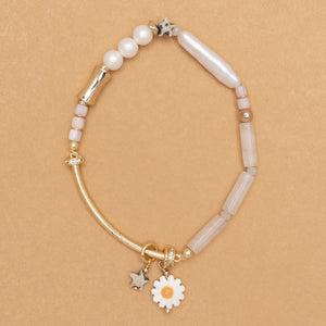 ROSE QUARTZ MIX FLORAL CHARM BRACELET