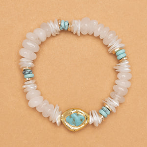 CHUNKY WHITE TURQUOISE STRETCHY BRACELET