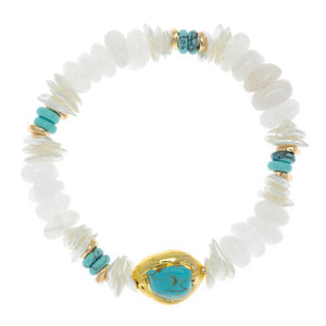 CHUNKY WHITE TURQUOISE STRETCHY BRACELET