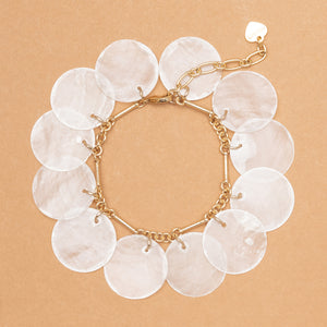 IVORY GOLD CHAIN LAYERED CAPIZ SHELL BRACELET (PRE-ORDER TAKES 15 DAYS)