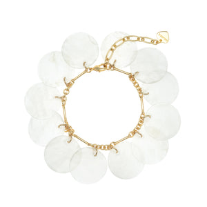 IVORY GOLD CHAIN LAYERED CAPIZ SHELL BRACELET (PRE-ORDER TAKES 15 DAYS)